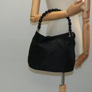Christian Dior Maris Pearl Hand Bag Leather Black Silver Auth bs20633